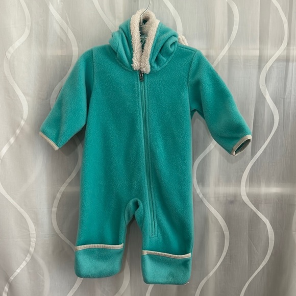 Columbia Other - Columbia Sportswear Baby 3-6 Mo Light Green Fleece Bunting Suit With Fuzzy Ears